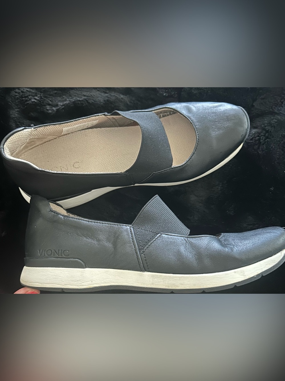 Vionic Cadee Mary Jane Ballet Sneakers Black Size 9 Elastic Arch Support Comfy
